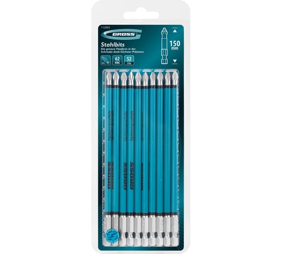 Изображение товара Бита GROSS PH2, 150мм, сталь S2, кругл., 10 шт 112003