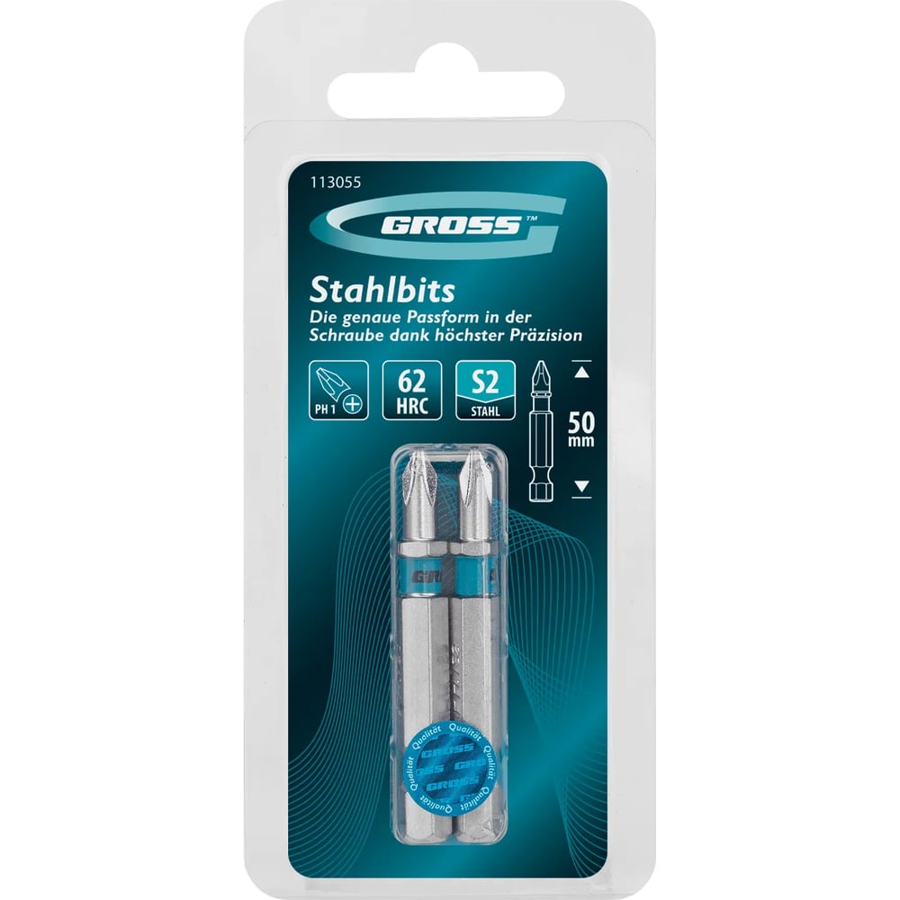 Изображение товара Бита GROSS PH1, 50мм, сталь S2, шестигр., 2 шт 113055