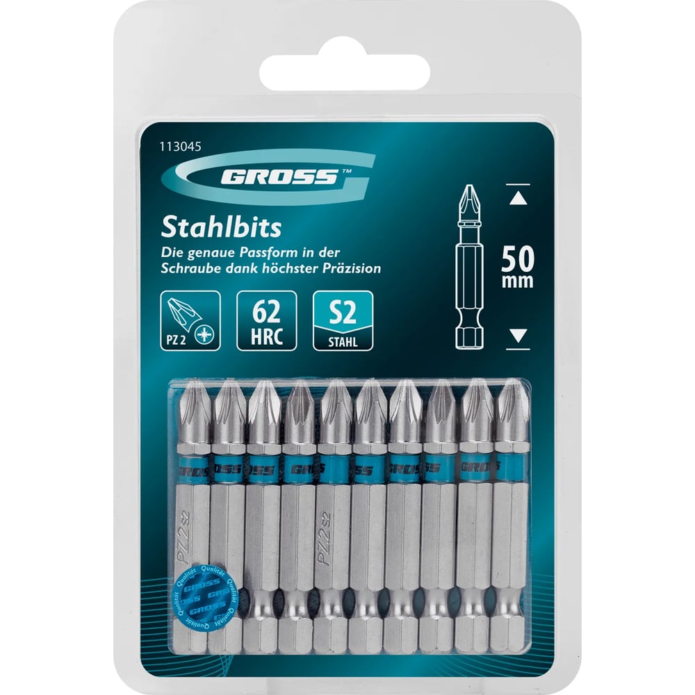 Изображение товара Набор бит GROSS PZ2 50мм 10 шт для шуруповерта металл S2