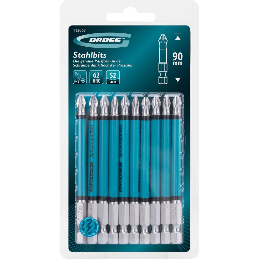 Изображение товара Набор торцевых бит GROSS PH2 90мм 10 шт из стали S2 для шуруповерта