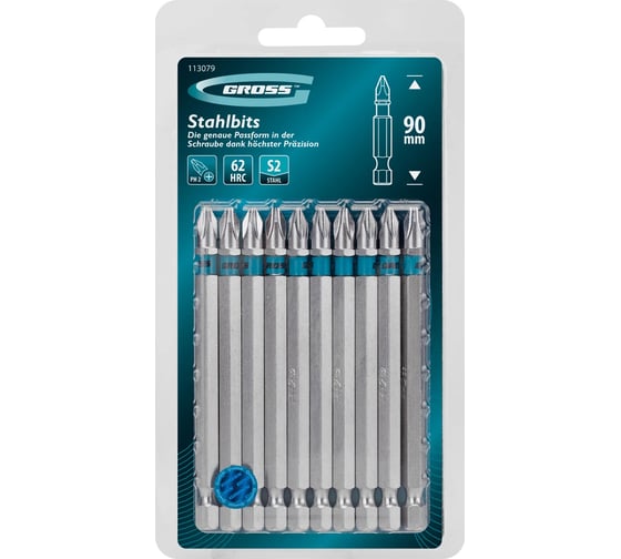 Изображение товара Бита GROSS PH2, 90мм, сталь S2, шестигр., 10 шт 113079