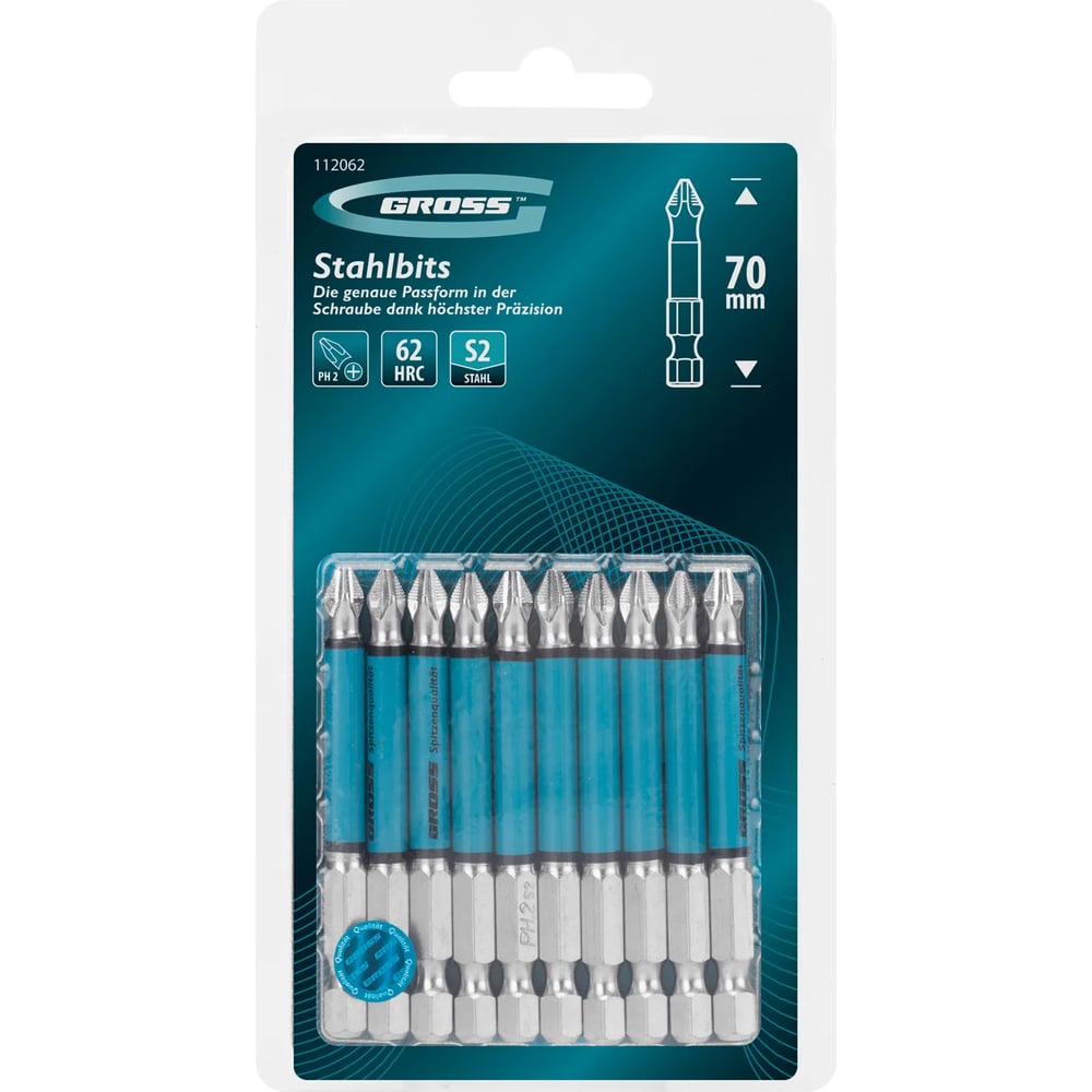 Изображение товара Бита GROSS PH2 70мм сталь S2 комплект 10 шт для шуруповерта