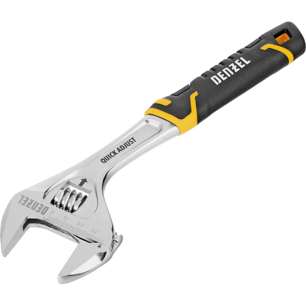 Изображение товара Ключ разводной Denzel 250мм, раскрытие до 38мм, CrV, с быстрым сбросом, кованый, TPR рукоятка 15743