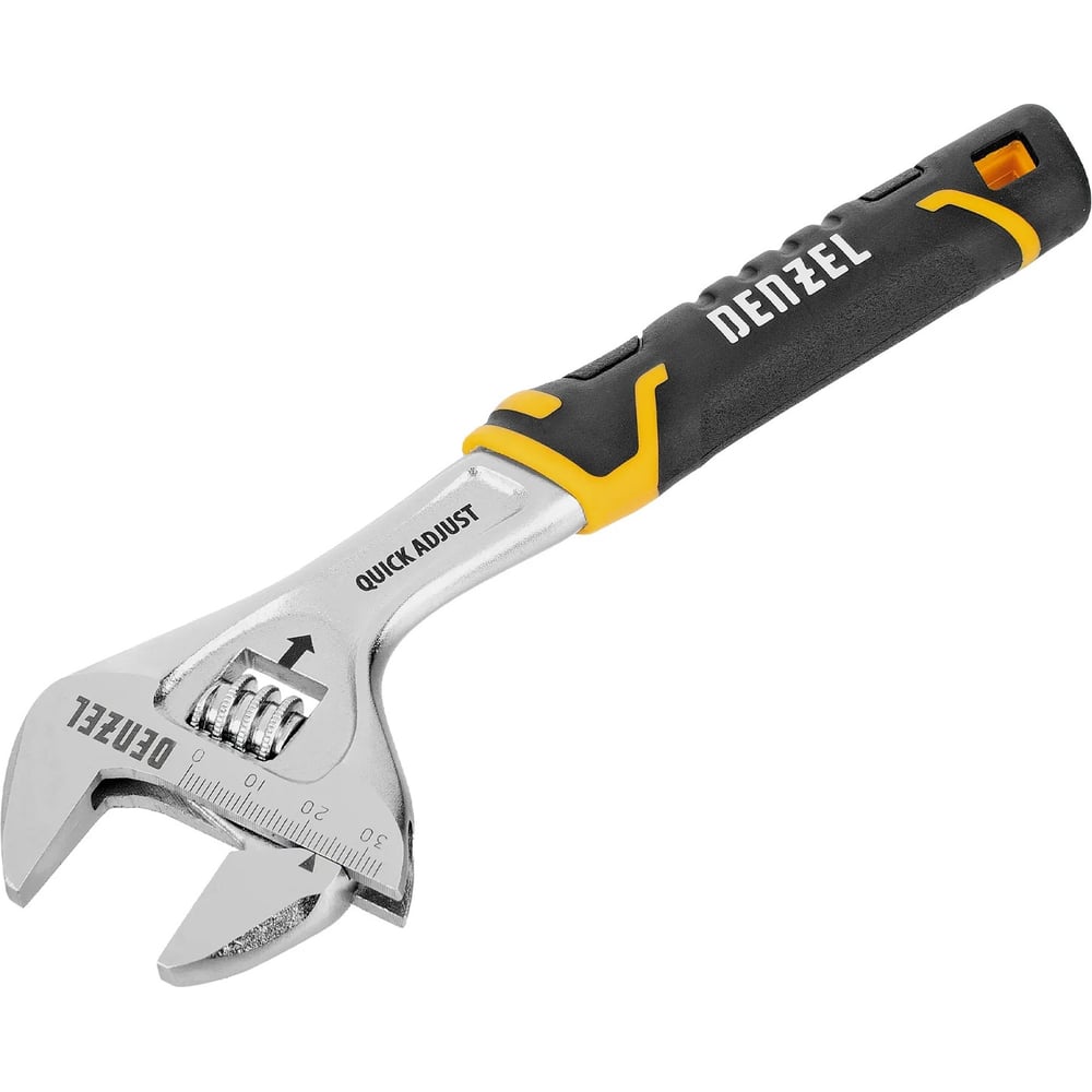 Изображение товара Ключ разводной Denzel 200мм, раскрытие до 33мм, CrV, с быстрым сбросом, кованый, TPR рукоятка 15742