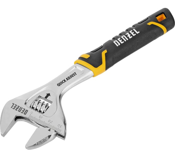Изображение товара Ключ разводной Denzel 200мм, раскрытие до 33мм, CrV, с быстрым сбросом, кованый, TPR рукоятка 15742