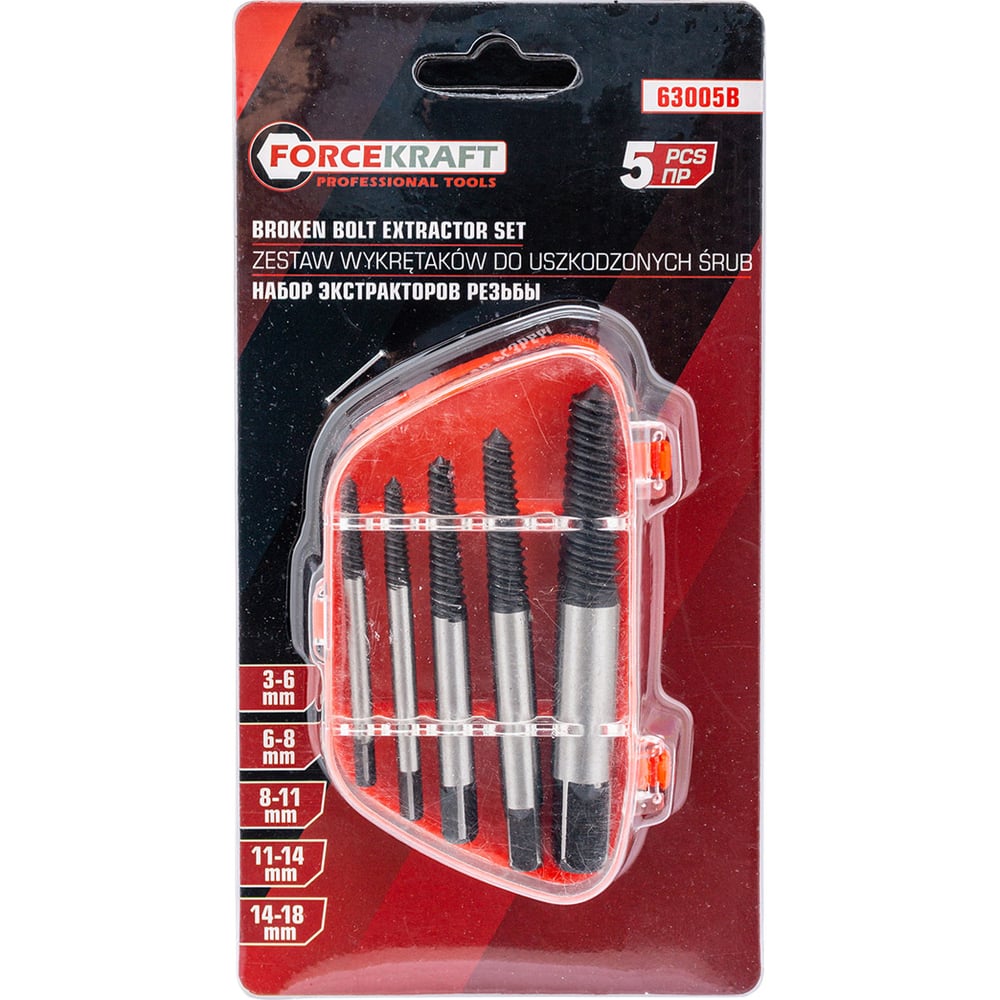Изображение товара Набор экстракторов резьбы Forcekraft 5пр. FK-63005B для ремонта резьб