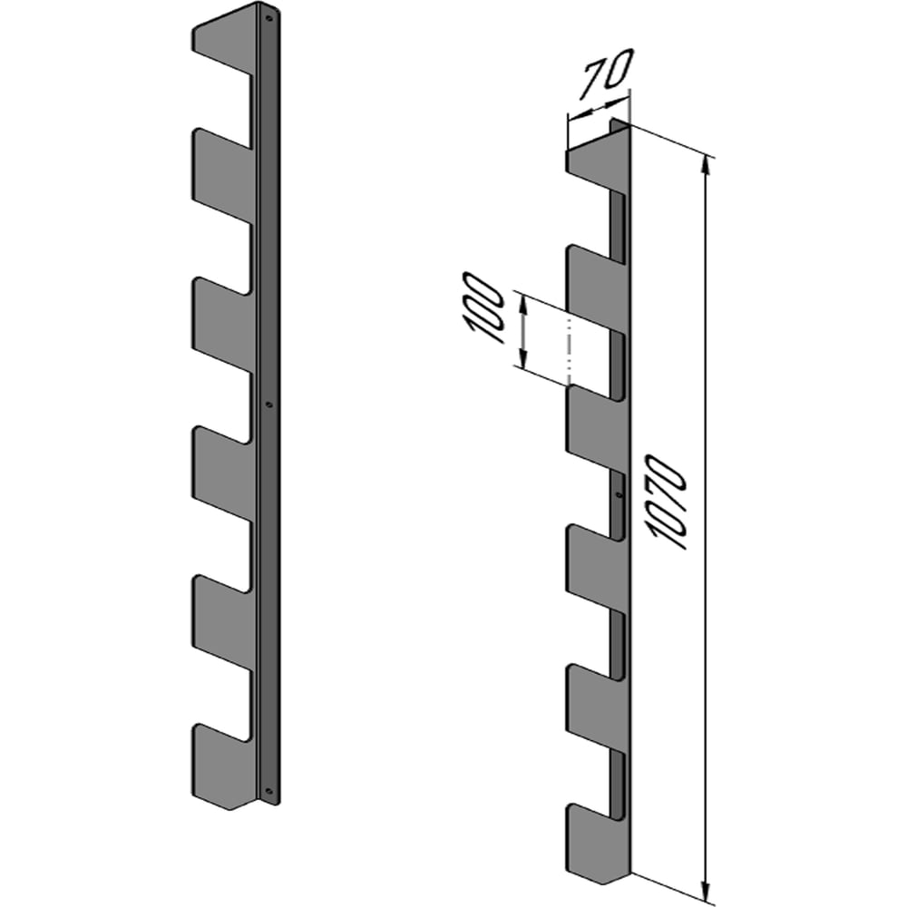 Изображение товара Держатель для садового инвентаря Parallax 5 ячеек металлический черный 1070х70х20