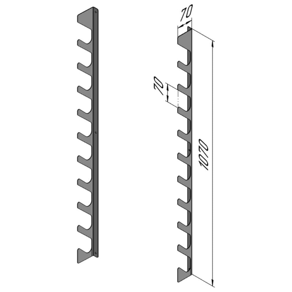 Изображение товара Держатель для садового инвентаря Parallax 10 ячеек черный 1070х70х20 мм
