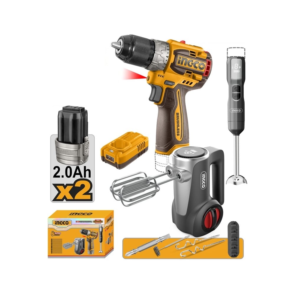Изображение товара Комбо набор аккумуляторных инструментов INGCO 16В CKLI1638 с 2 аккумуляторами