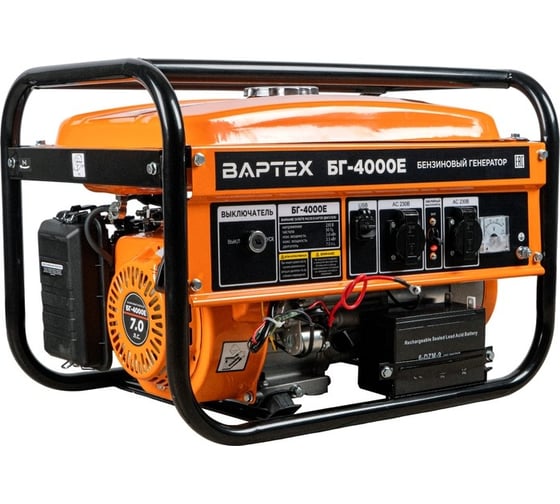 Изображение товара Генератор бензиновый ВАРТЕХ БГ-4000E 3,5кВт,бак15л,руч/электро старт,4Т/АИ-92/360г/кВт*ч+2*USB (1/6) 027597