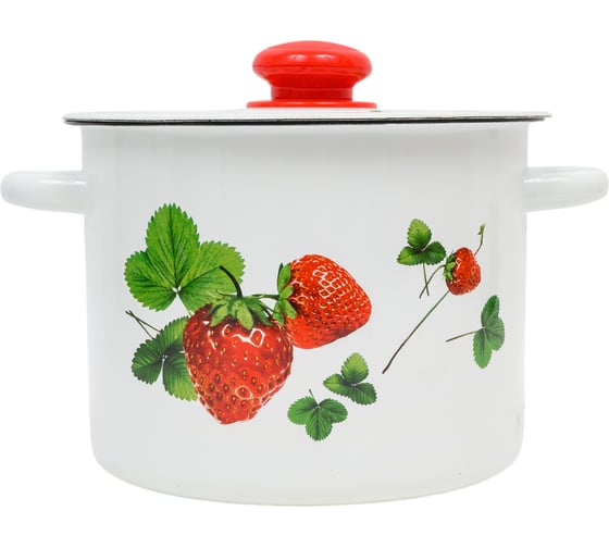 Изображение товара Эмалированная кастрюля Сибирские товары цилиндрическая, 3.5 л, крышечка, декор с пластиковой кнопкой ПС3539