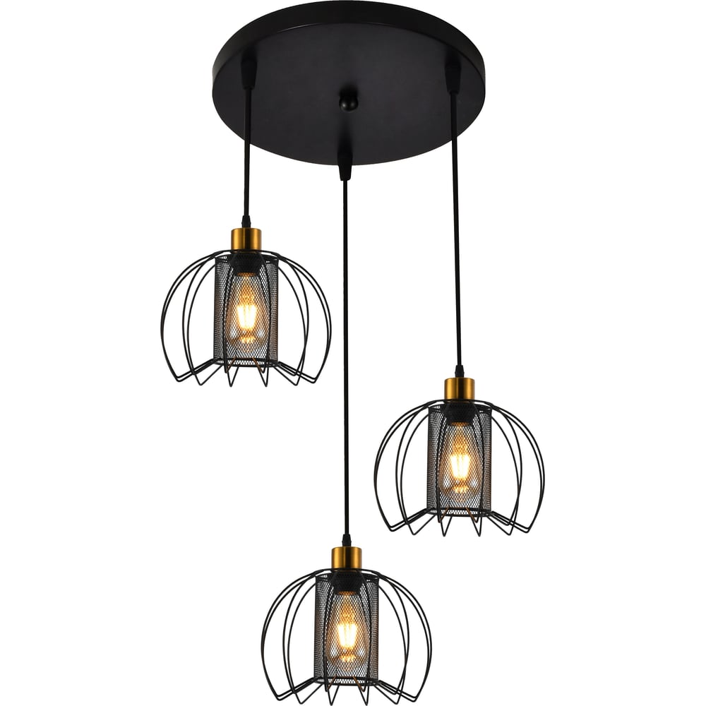 Изображение товара Подвесной светильник Rivoli Adelaida 3хE27 стиль лофт-кантри черный латунь