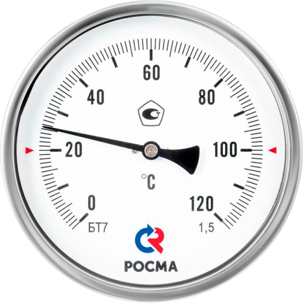 Термометр РОСМА БТ-71.211 осевой (0-120C) 1.5, L=200мм, с латунной гильзой, биметаллический D070-02121