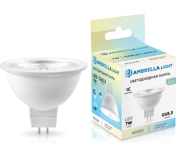 Изображение товара Лампа светодиодная Ambrella Light LED MR16 7W IC GU5.3 4000K 175-265V 38 170714