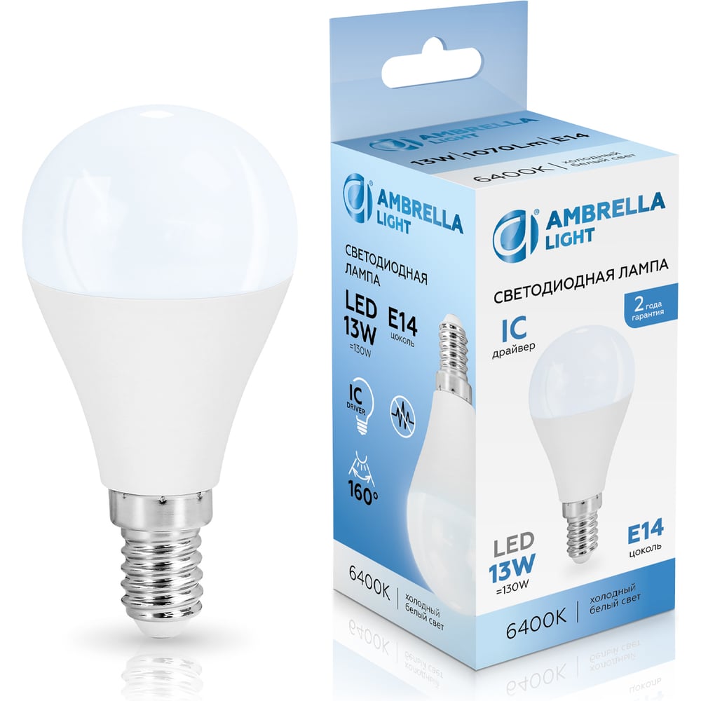 Изображение товара Лампа светодиодная Ambrella Light LED P45 13W IC E14 6400K 175-265V 451316