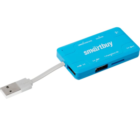 Изображение товара Картридер + Хаб Smartbuy 750, USB 2.0 3 порта+SD/microSD/MS/M2 Combo, голубой SBRH-750-B