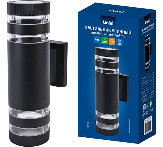 Изображение товара Светильник уличный архитектурный накладной Uniel, под 2 лампы E27, 2x60 Вт, IP65, черный UUL-S20A 2x60W/E27 IP65 BLACK UL-00012921