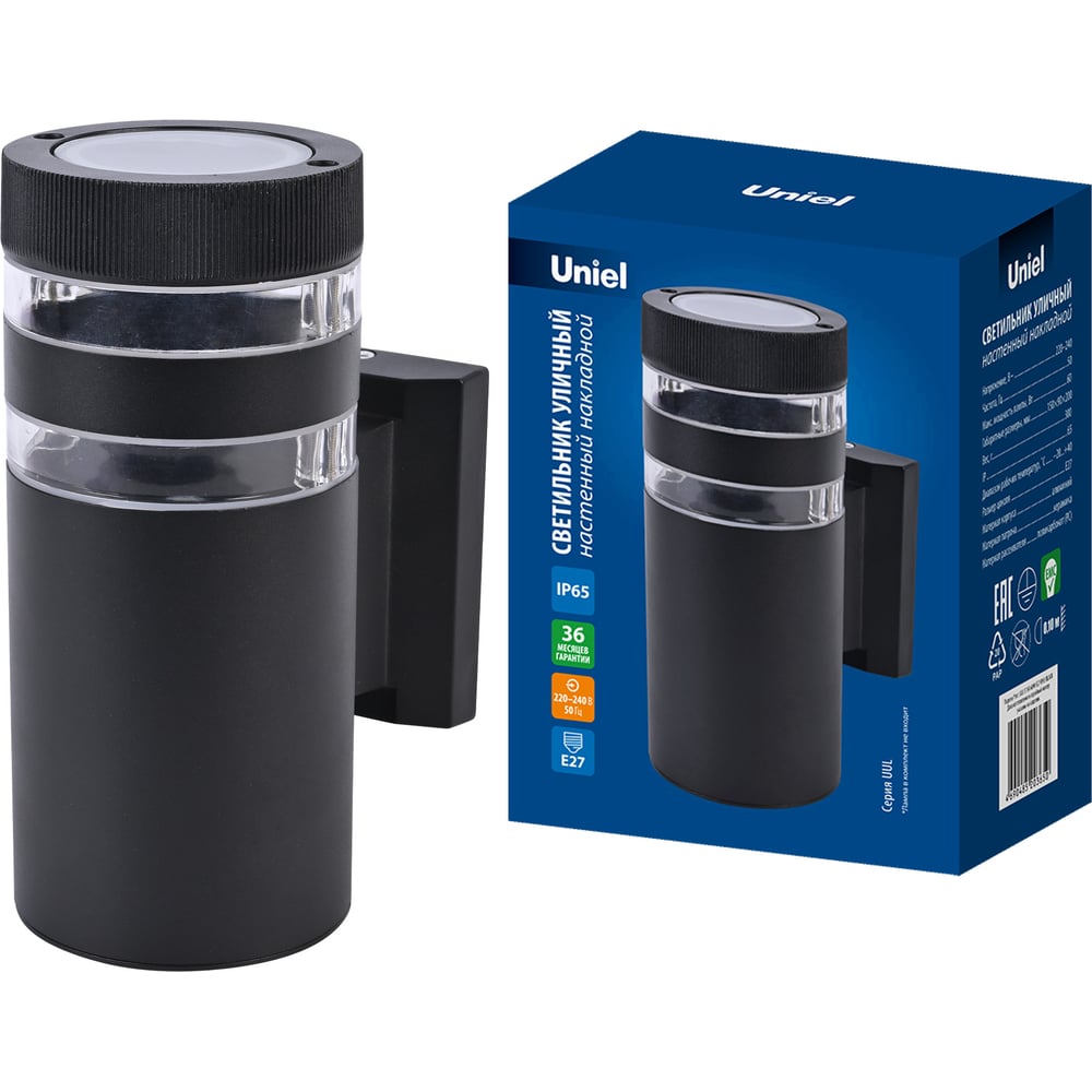 Изображение товара Уличный архитектурный накладной светильник Uniel IP65 E27 60 Вт черный UL-00012920