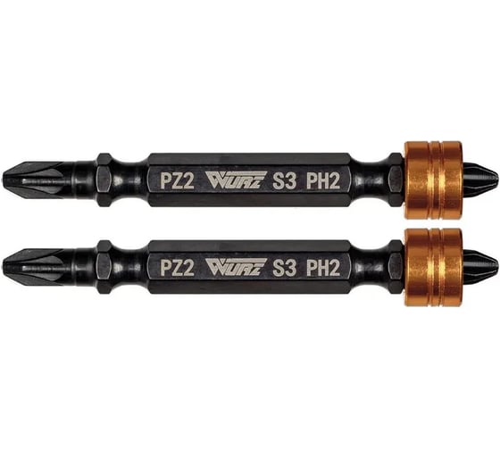 Изображение товара Бита двухсторонняя WURZ PH2/PZ2- 65мм с магнитным держателем 2шт/блистер 3331-2