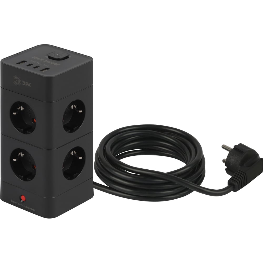 Изображение товара Сетевой фильтр ЭРА TWR-8es с USB, заземлением и защитой IP20, 8 розеток