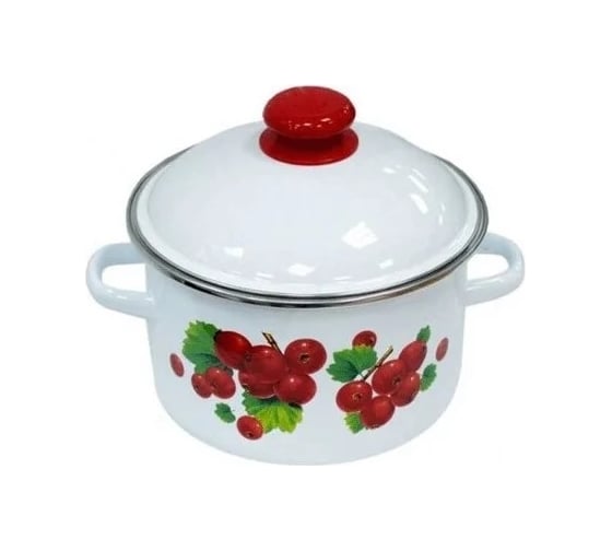 Изображение товара Эмалированная кастрюля Сибирские товары Калина красная цилиндрическая, 2.0 л, с ободком, белая ПД2068