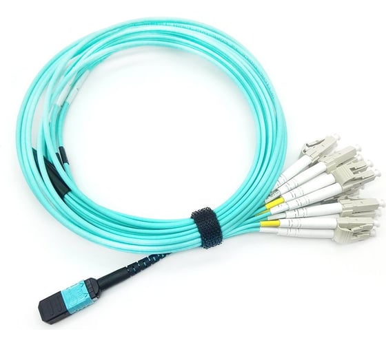 Изображение товара Кабельная сборка LANMASTER MPO-12LC, 12 волокон, OM3, LSZH, 2 м, аква LAN-12M-12LC/OM3-2.0