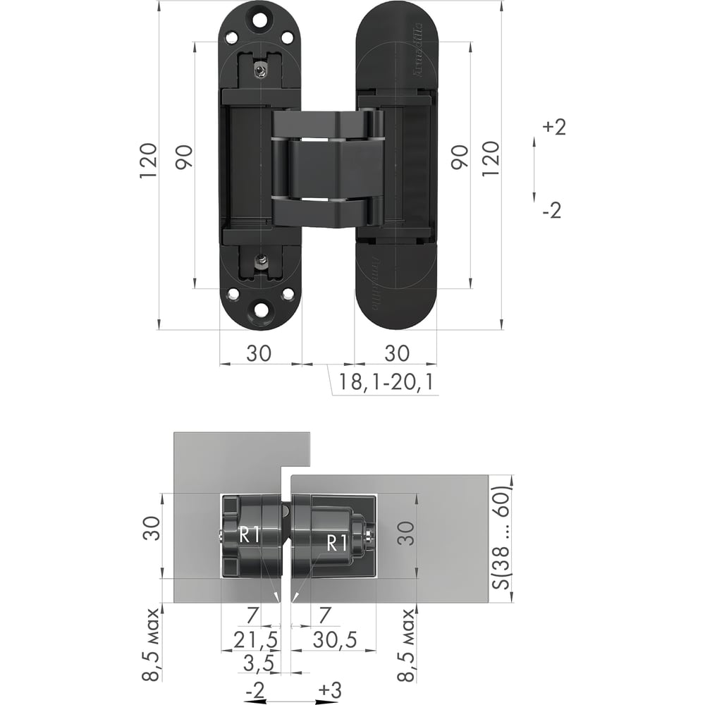 Изображение товара Петля скрытой установки ARMADILLO U3D3300.TG SC мат. хром (2шт) 48687