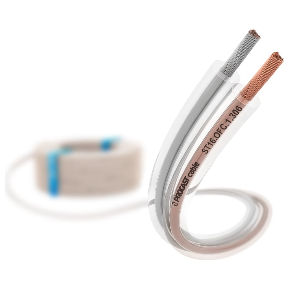 Изображение товара Плоский акустический Hi-Fi кабель PROCAST 16 AWG 100 м OFC медь прозрачный