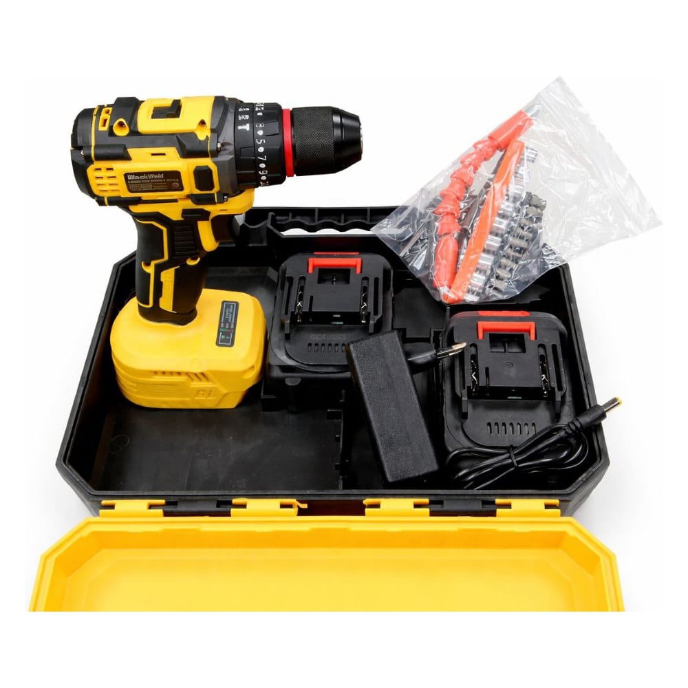 Изображение товара Ударная бесщеточная аккумуляторная дрель-шуруповерт BlackWeld JZ02-10-2Y 21V 2.0Ah 150183