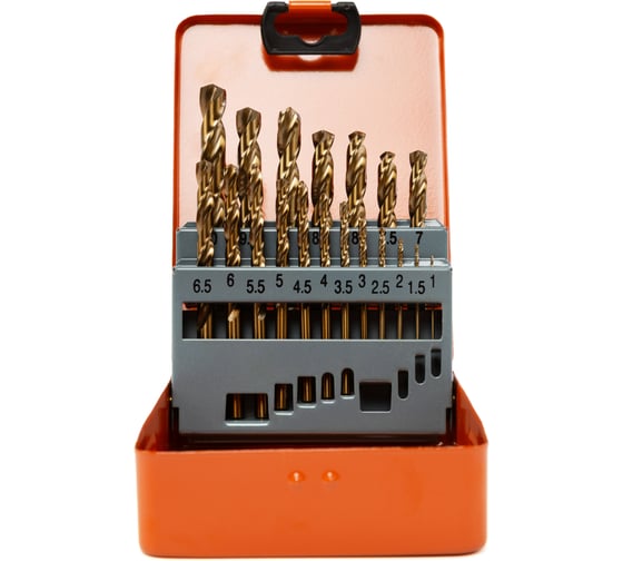 Изображение товара Набор сверл HORTZ 1-10 19 шт Р6М5К5 (HSS-Co5) металлический кейс 1162886
