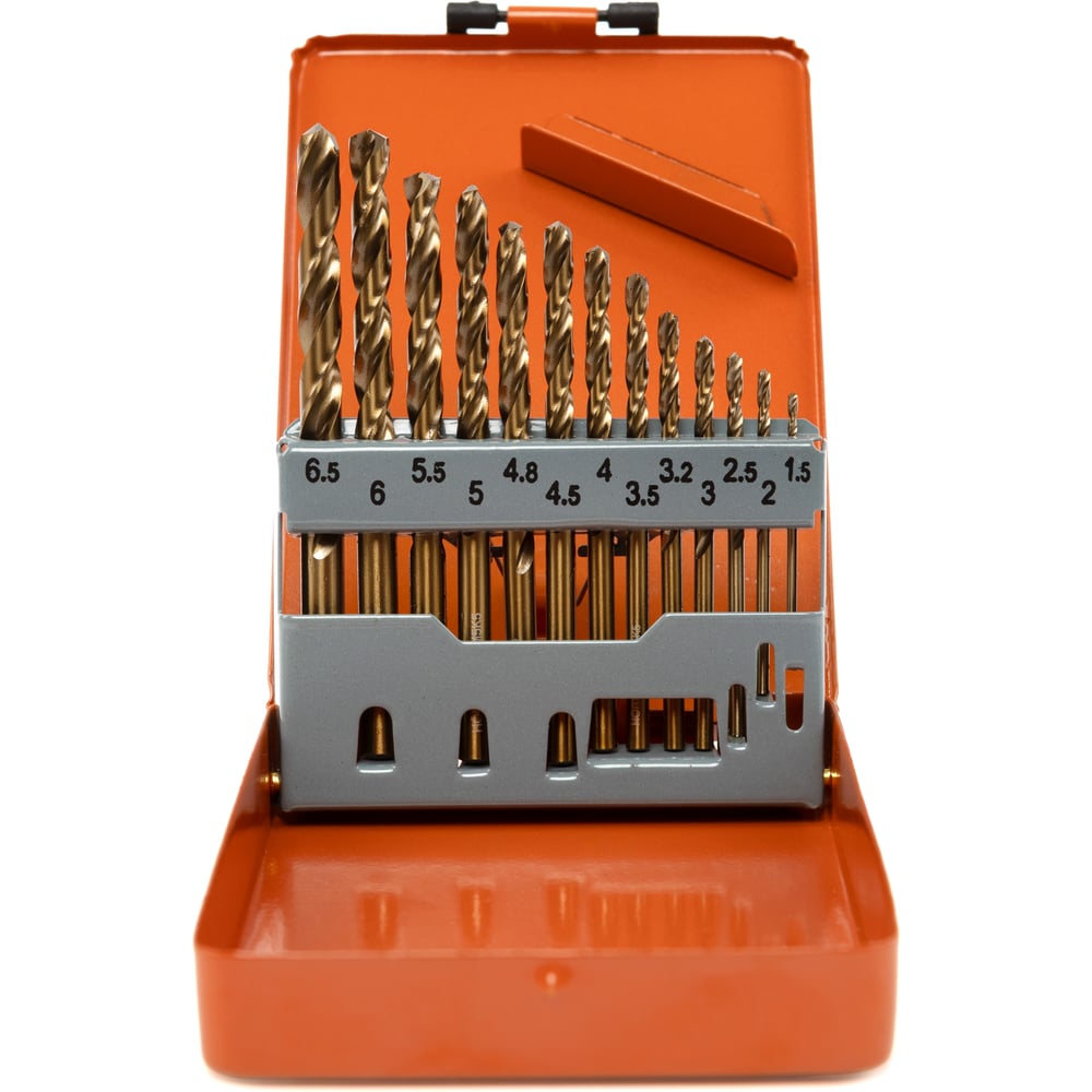 Изображение товара Набор сверл HORTZ 1.5-6.5 13 шт Р6М5К5 (HSS-Co5) металлический кейс 1162885
