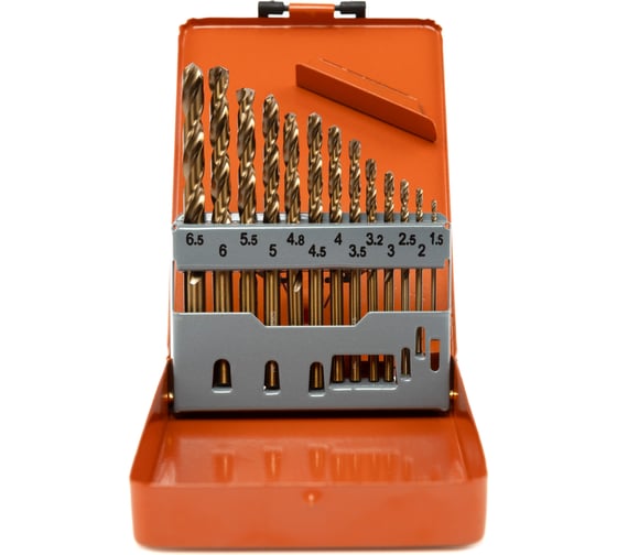 Изображение товара Набор сверл HORTZ 1.5-6.5 13 шт Р6М5К5 (HSS-Co5) металлический кейс 1162885