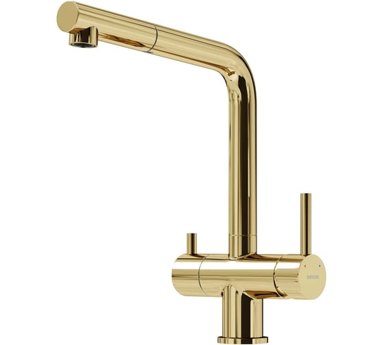 Изображение товара Смеситель для кухни Sancos Spin с поворотным и вытяжным изливом, c краном для фильтрованной воды, цвет полированное золото, арт. SC4015ZG