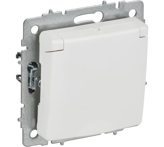 Изображение товара Розетка IEK BRITE с заземлением, с защитными шторками, с крышкой, 16А, IP20 РСбш10-3-БрАБ арктический белый BR-R16-16-K91