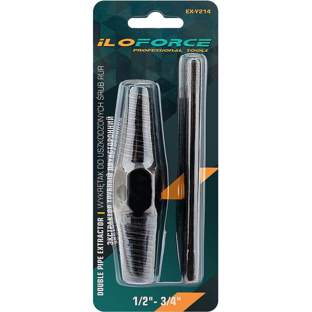 Изображение товара Экстрактор двухсторонний для извлечения сломанной резьбы из труб 1/2-3/4 iLOFORCE в комплекте с воротком, набор 2пр. IF-EX-Y214(65780)