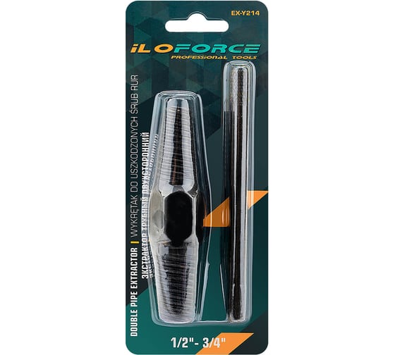 Изображение товара Экстрактор двухсторонний для извлечения сломанной резьбы из труб 1/2-3/4 iLOFORCE в комплекте с воротком, набор 2пр. IF-EX-Y214(65780)