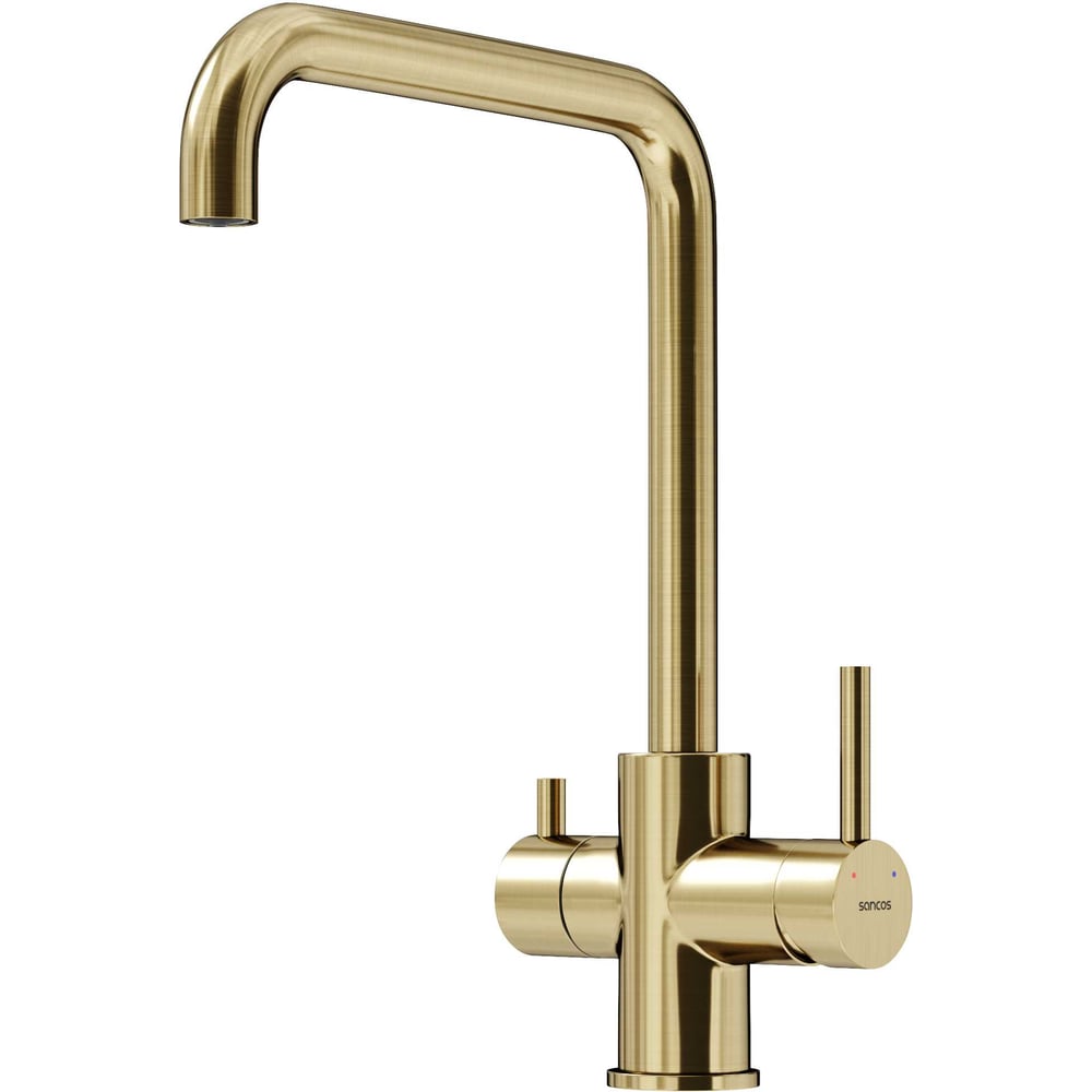 Изображение товара Смеситель для кухни Sancos Vela с подключением фильтра брашированное золото