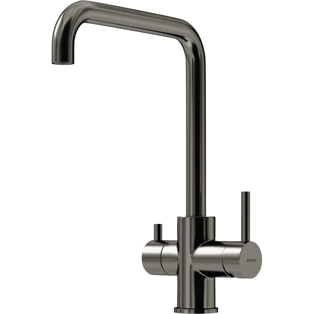 Изображение товара Современный однорычажный смеситель для кухни с поворотным изливом и фильтром в стиле вороненая стал