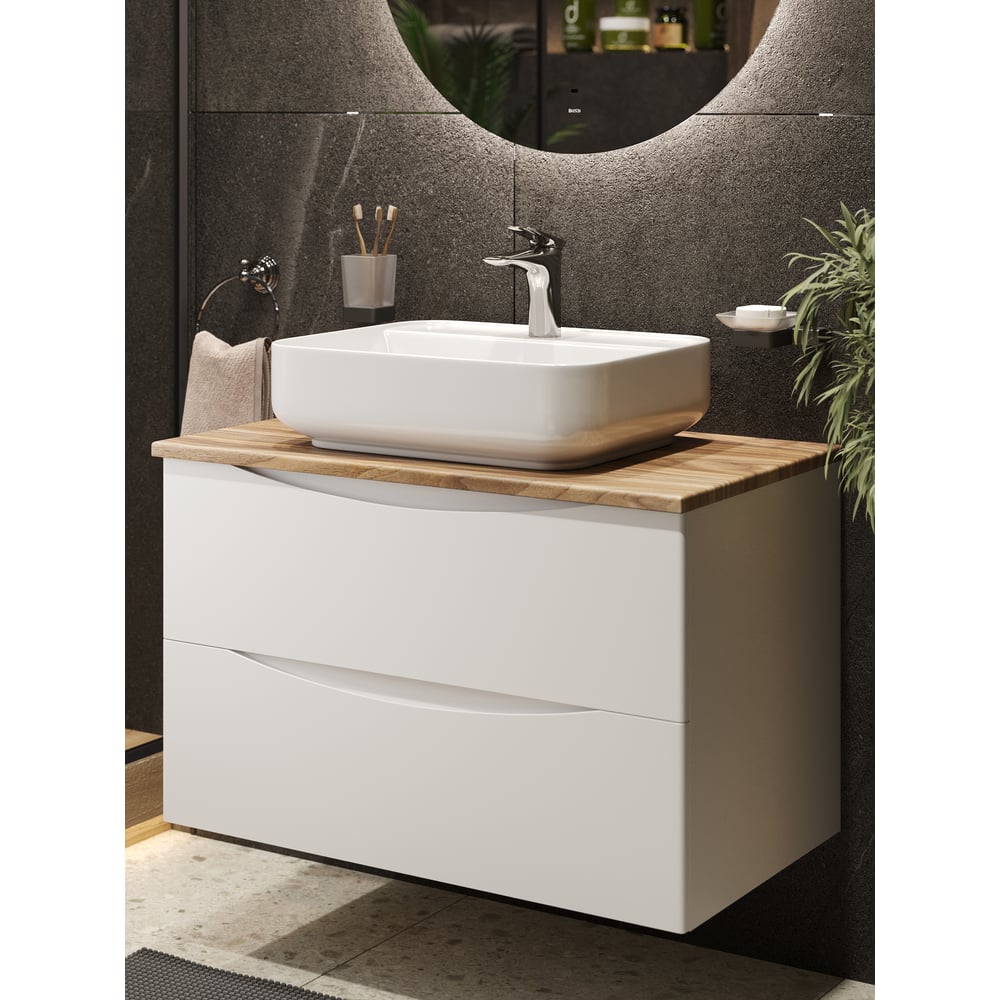 Изображение товара Тумба с раковиной подвесная белая BOND Cube T09805-S13500 с столешницей