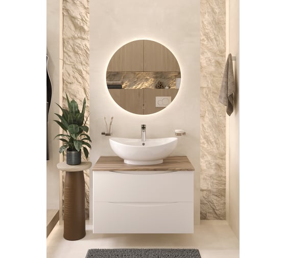 Изображение товара Тумба c раковиной подвесная BOND BOND Cube T09805-S15590 белая со столешницей под дерево T09805-S15590
