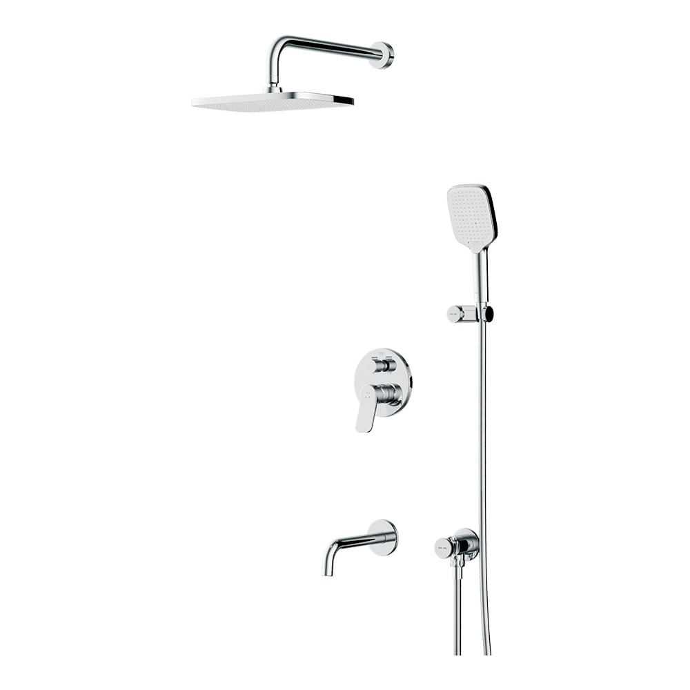 Изображение товара Набор AM.PM X-Joy встроеный смеситель, излив, прямоуг.верхний душ 300х210мм, ручн.душ, хром FB85A3RH40