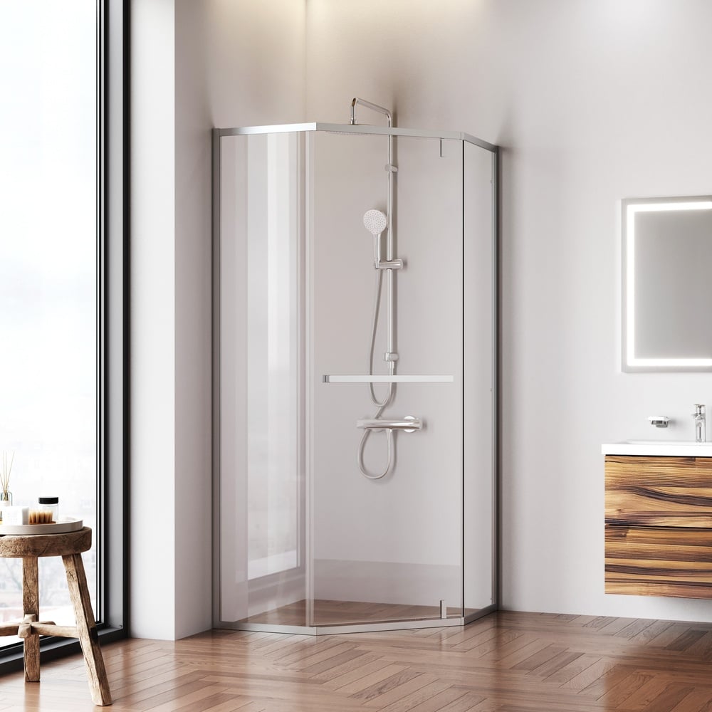 Изображение товара Душевое ограждение AM.PM Gem 5-угольное, распашная дверь 90x90 мат хром,стекло прозрачн W90G-405-9090-MT