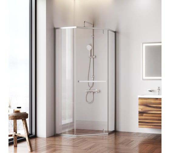 Изображение товара Душевое ограждение AM.PM Gem 5-угольное, распашная дверь 90x90 мат хром,стекло прозрачн W90G-405-9090-MT