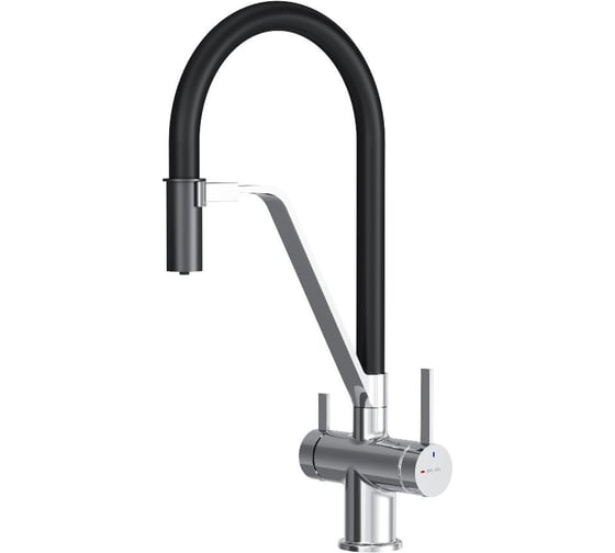 Изображение товара Смеситель для кухни AM.PM Func с каналом для питьевой воды и гибким изливом, хром,черн. излив F8F07802