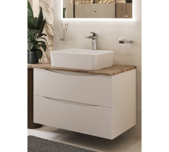 Изображение товара Куб Тумба c раковиной подвесная белая BOND со столешницей под дерево T09805-S54480