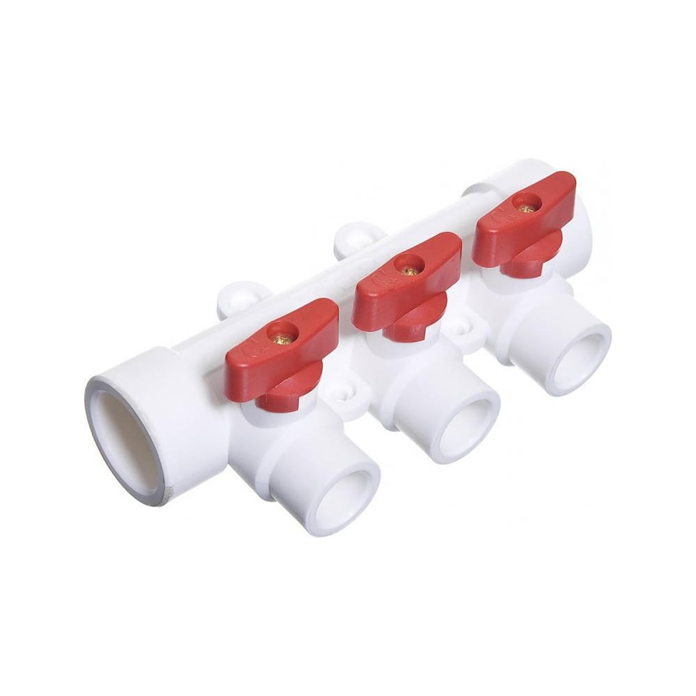 Изображение товара Коллектор полипропиленовый Imperial белый, с кранами, 3 выхода, красный, ф40-20 PPR 40-043