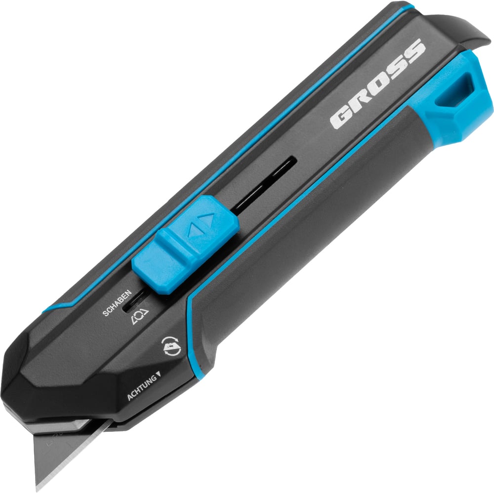 Изображение товара Нож-скребок выдвижной GROSS 19мм, сменное лезвие, SK2, 5 запасных лезвий, алюминиевый корпус 78890