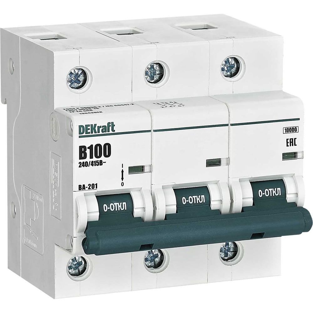 Изображение товара Автоматический выключатель Dekraft ВА-201 3P 100А B 10кА