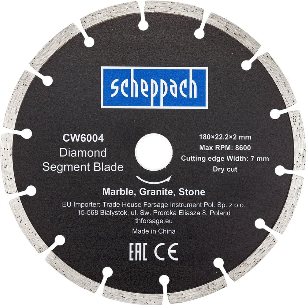 Изображение товара Круг отрезной Scheppach 180х22.2х2мм для камня мрамора гранита сегментированный