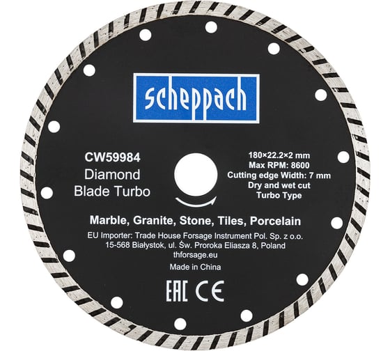Изображение товара Круг отрезной Scheppach 180х22.2х2мм Sch-CW59984(62951)